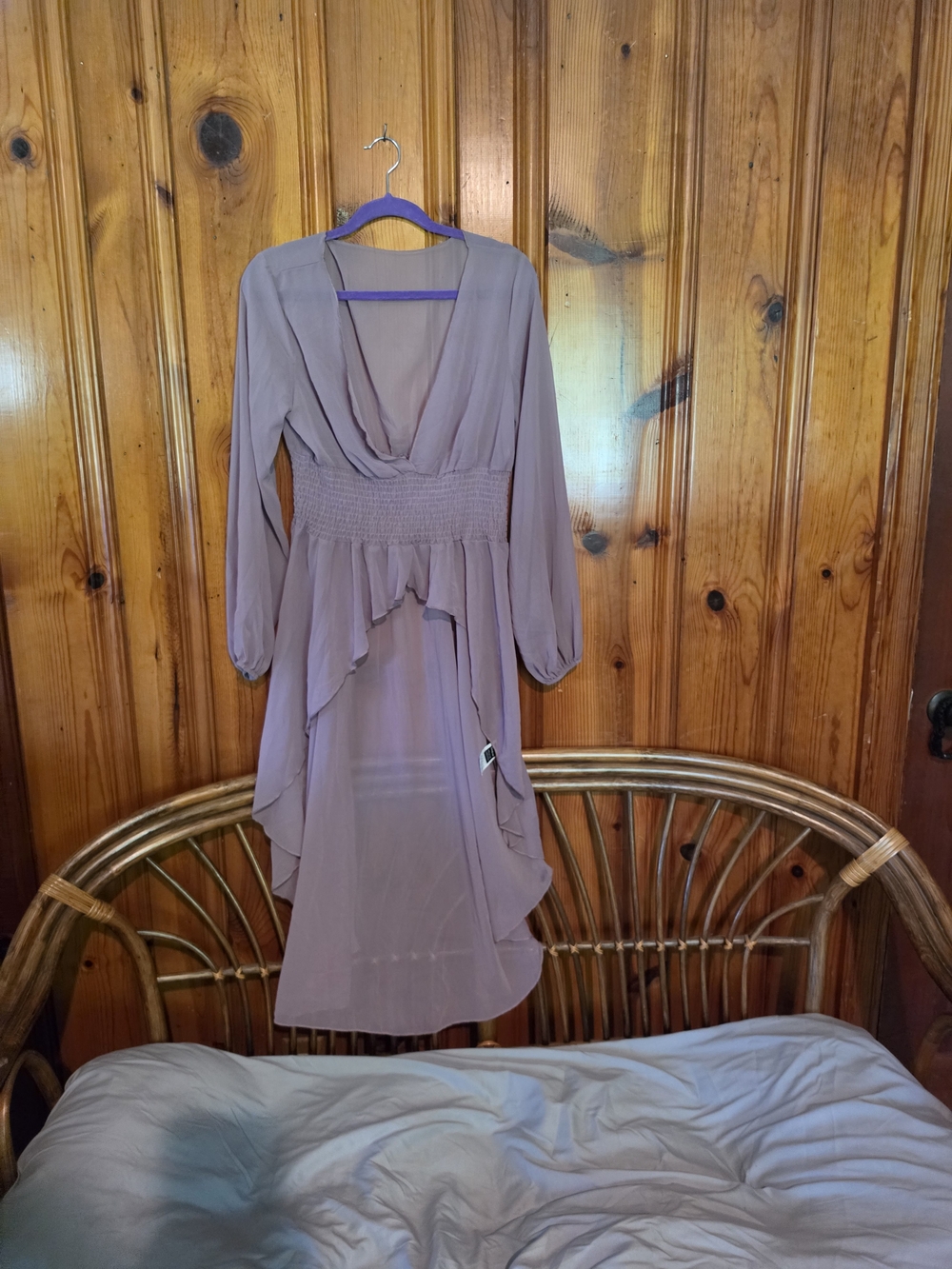 Women's Lavender Long Sleeve Ruffle High Low Sheer Blouse